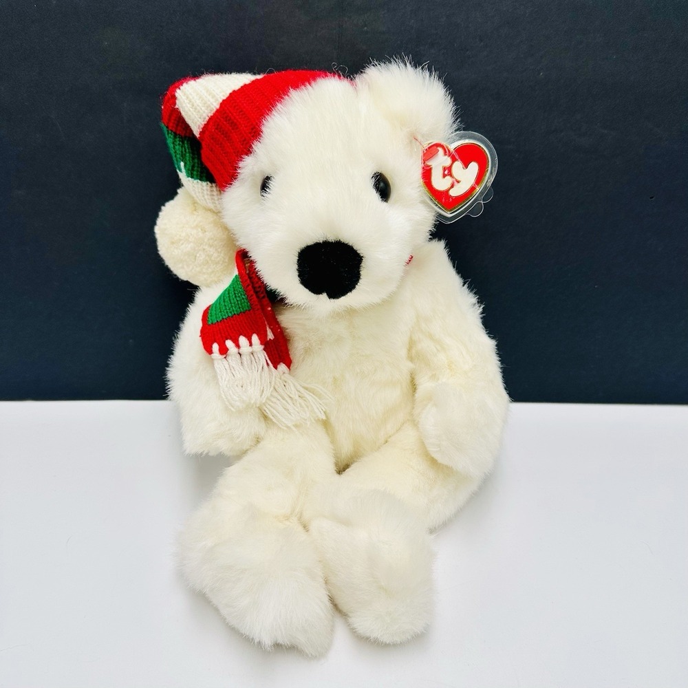 Vintage Ty Holiday Bear 1997 Plush White Stuffed Animal 14" Retired Christmas